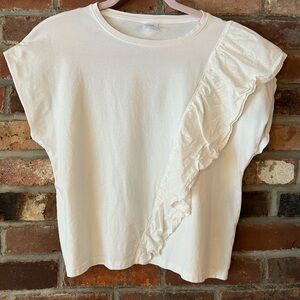 Zara Girls White Ruffle Short Sleeve Tee
